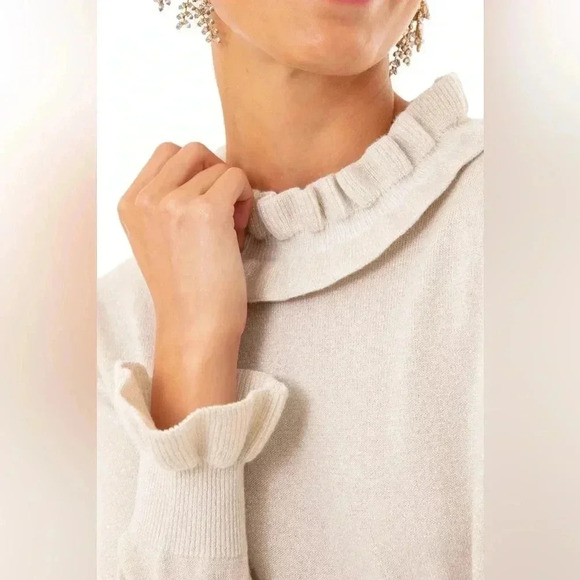 TUCKERNUCK Ivory Gold Shimmer Edie Ruffle Sweater Wool Cashmere Size XS - Picture 11 of 11